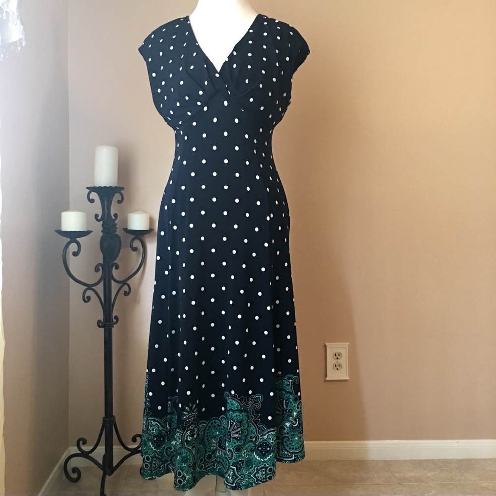 Evan Picone Navy Polka Dot Dress - Long Dress